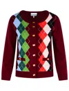 Ganni Multicolor Crewneck Cardigan With Jewel Buttons And Gemetric Motif On The Front In Red