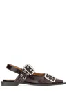 Ganni Burgundy Slingback Ballet Flat Shoe With Buckles In Brown