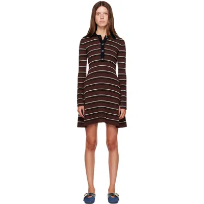 Ganni Burgundy Striped Merino Polo Minidress In 999 Multicolour