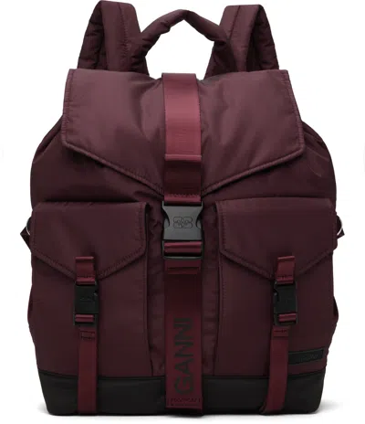 Ganni Burgundy Tech Backpack In 234 Dark Burgundy