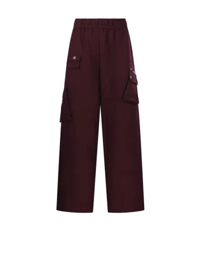 GANNI GANNI BURGUNDY WIDE-LEG UTILITY PANTS WITH ELASTICATED WAISTBAND