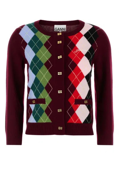 Ganni Burgundy Wool Blend Cardigan