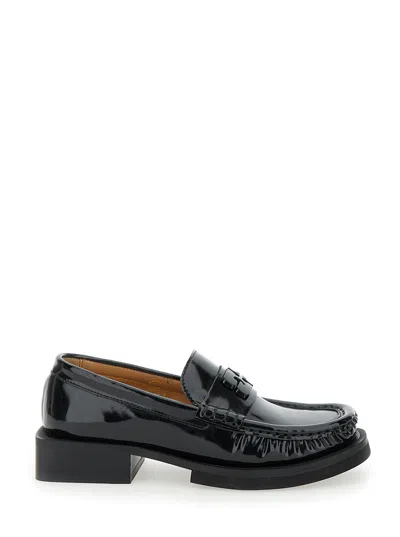 Ganni 'butterfly' Black Loafers With Tonal Logo In Techno Fabric Woman