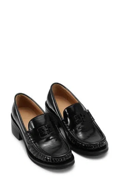 Ganni Butterfly Block Heel Loafer In Black