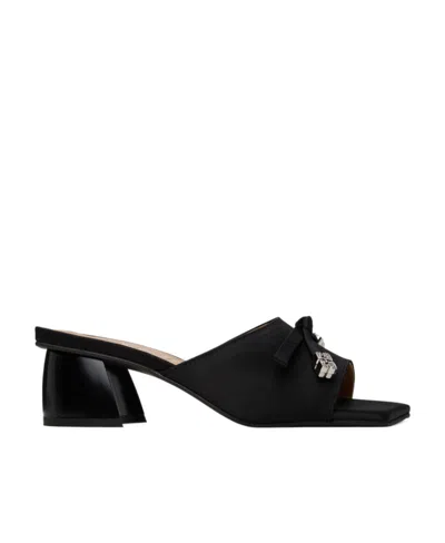 Ganni Butterfly Bow Logo High-heeled Sandals In Black