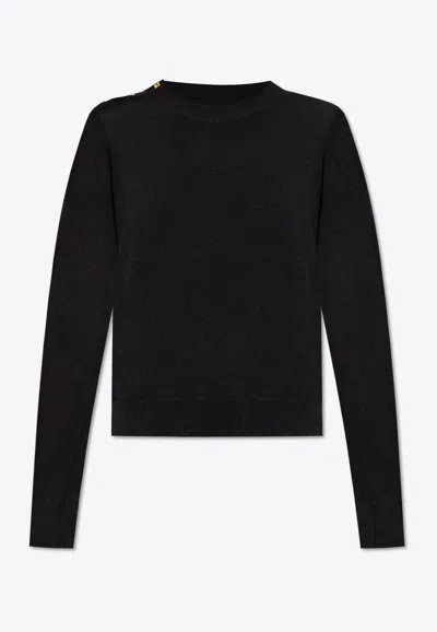 Ganni Butterfly-buttons Wool Blend Sweater In Black