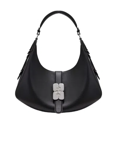 Ganni Butterfly Clasp Small Kat Bag In Black