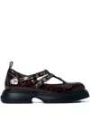 Ganni Butterfly Crocodile-effect Buckle Loafers In Brown