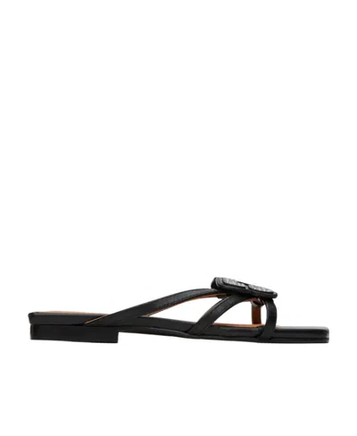Ganni Butterfly Diamond Flat Sandals In Black