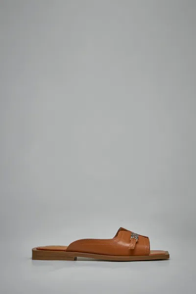 Ganni Butterfly Flat Sandal Crinkle Oleatex In Brown