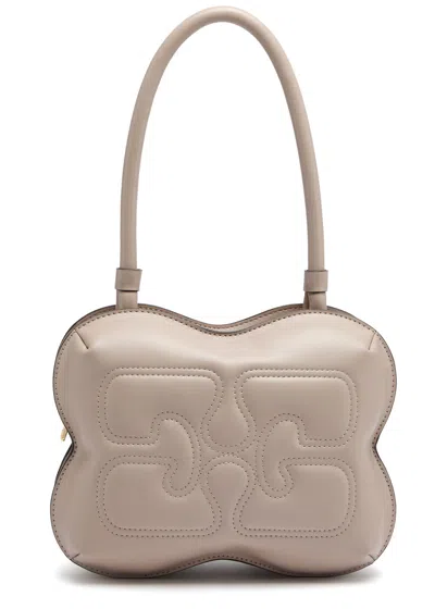Ganni Butterfly Leather Top Handle Bag In Gray