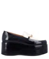 Ganni Bicolor Patent Platform Loafers With 7 Cm Heel In Black