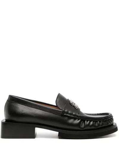 Ganni Butterfly Logo Loafer Shoes In Black