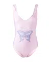 Ganni Graphic Deep Cut One Piece Swimsuit Light Lilac 38 In White