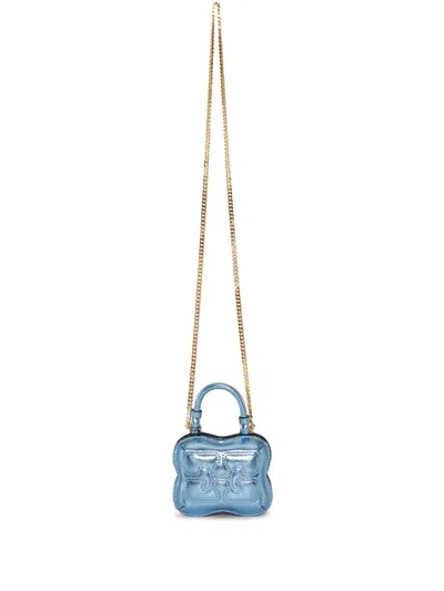 Ganni Butterfly Metallic Crossbody Bag In Blue