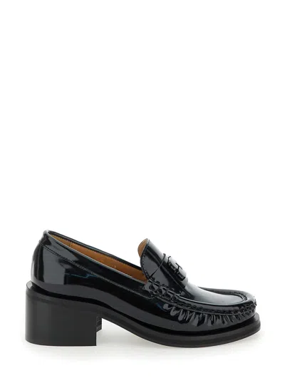 Ganni 'butterfly' Black Loafers With Tonal Logo In Techno Fabric Woman
