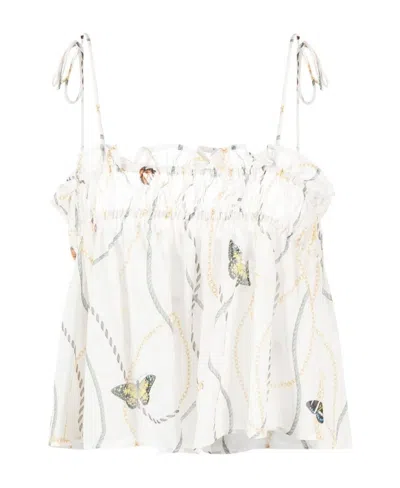 Ganni Butterfly-print Tank Top In White
