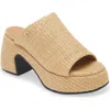 Ganni Butterfly Raffia Platform Slide Sandal In Nature