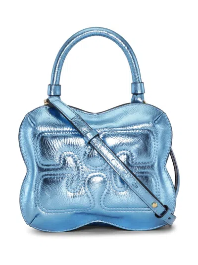 Ganni Butterfly Metallic Crossbody Bag In Blue