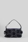 Ganni Denim Small Bow Eyelet Butterfly Pouch Bag In Blue