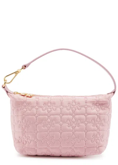 Ganni Butterfly Small Quilted Satin Top Handle Bag In Light Pink