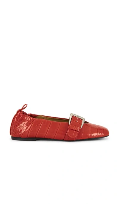 Ganni Butterfly Strap Shiny Croco Ballerina Flat