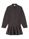 Ganni Button-down Ruffled Dress In Brown