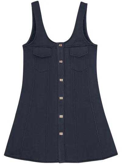 Ganni Button-fastening Mini Dress In Blue