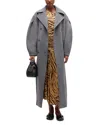 Ganni Button Front Oversized Peacoat In Gray