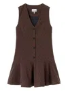Ganni Button Polka Dot Dress In Brown