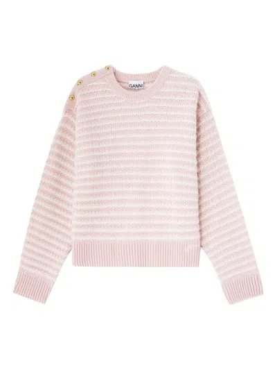 Ganni Button Striped Knitwear In Pink
