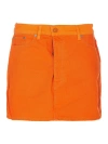 Ganni Orange Cutline Denim Miniskirt In Orange
