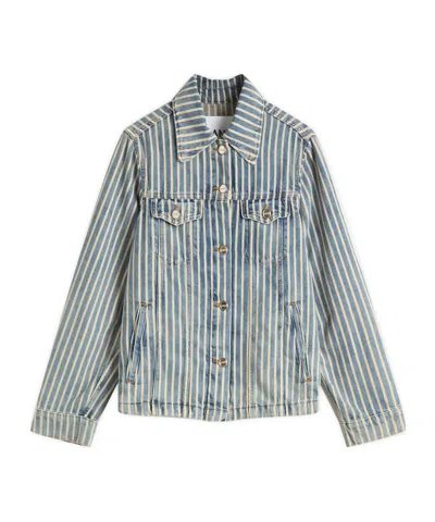 Ganni Button-up Striped Denim Shirt In Multi