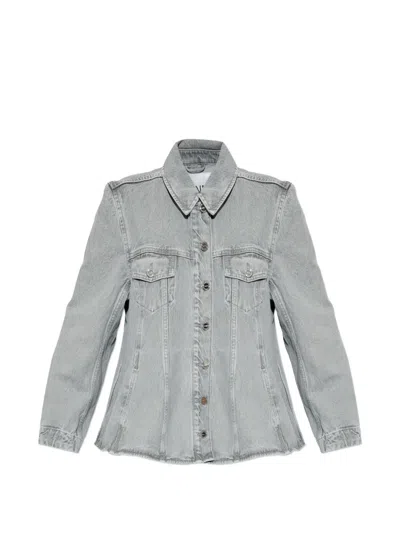 Ganni Button-down Denim Shirt In 블루