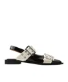 Ganni Black And White Slingback Ballerina Flats With Buckles In White