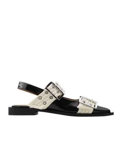 GANNI BLACK AND OFF-WHITE FEMININE BUCKLE BALLERINAS