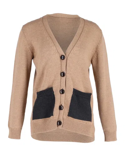 Ganni Buttoned Cardigan In Brown Wool