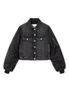 Ganni Modern Denim Jacket Contrast Sleeves In Black