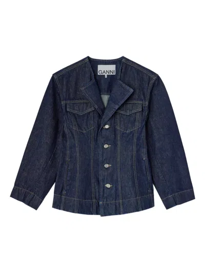 Ganni Long-sleeved Denim Jacket In Blue