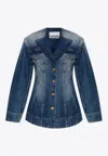 Ganni Sparkle Logo Denim Fitted Blazer In Blue