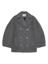 Ganni Buttoned Double-breasted Peacoat In Gray
