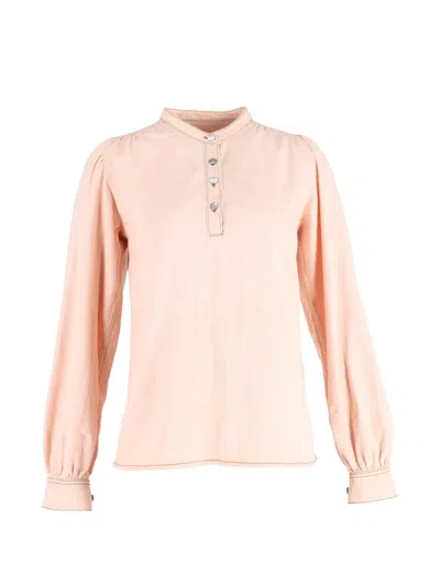 Pre-owned Ganni Buttoned Long-sleeve Top In Pink