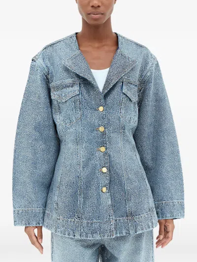 Ganni Buttoned Pocket Jacket In Blue