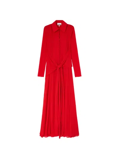 Ganni Buttoned Tie Maxi Dress In Red