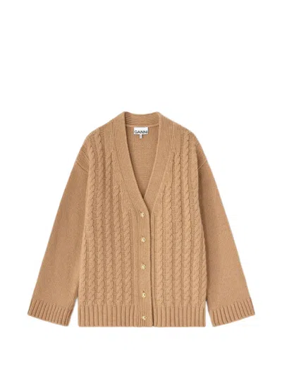 Ganni Cable-knit Button-up Cardigan In Neutral