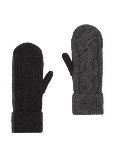 Ganni Cable-knit Mittens In Gray
