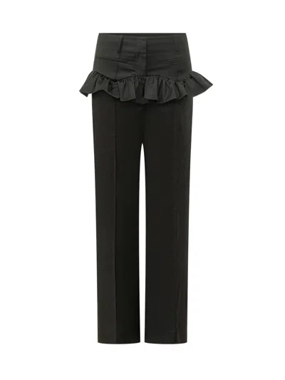 Ganni Calendered Shirt Pants In Black