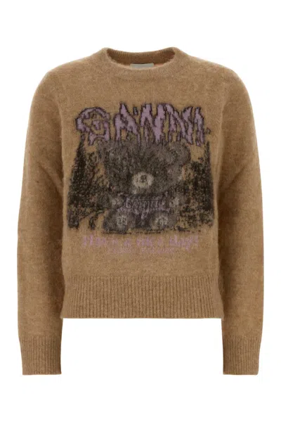 Ganni Camel Alpaca Blend Sweater In Brown