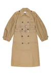 Ganni Camel Bonded Cotton Trench Coat