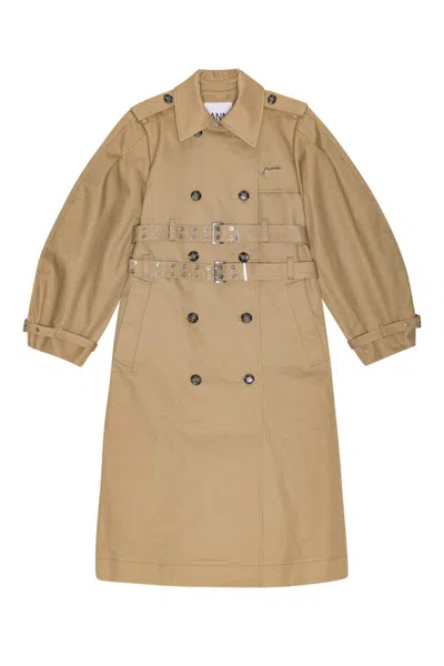 Ganni Camel Bonded Cotton Trench Coat